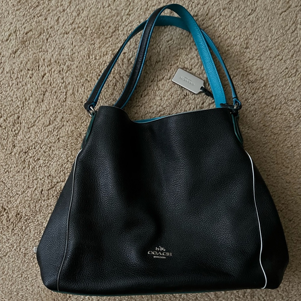 Coach Black and Blue Shoulder Bag with Leather Design